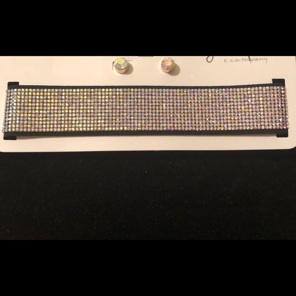 Choker and earring set. multicolor bling!